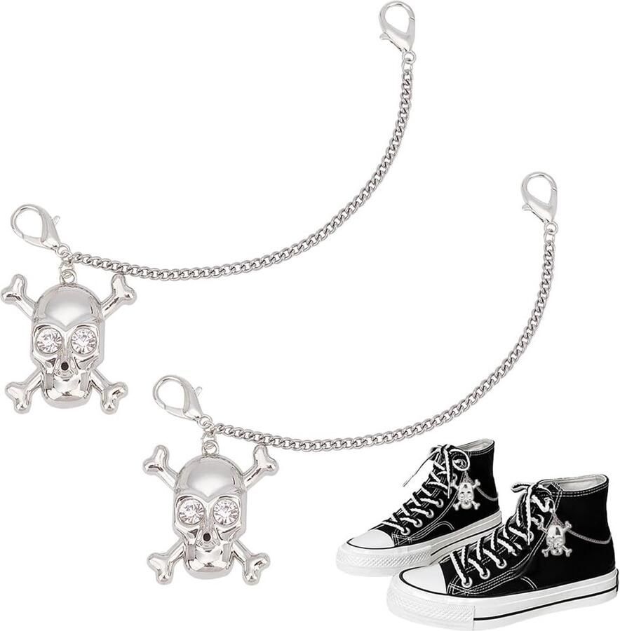 Dailygoods Metalen Schoenbedels Ketting met Skull Bedel voor Sneakers en Laarzen