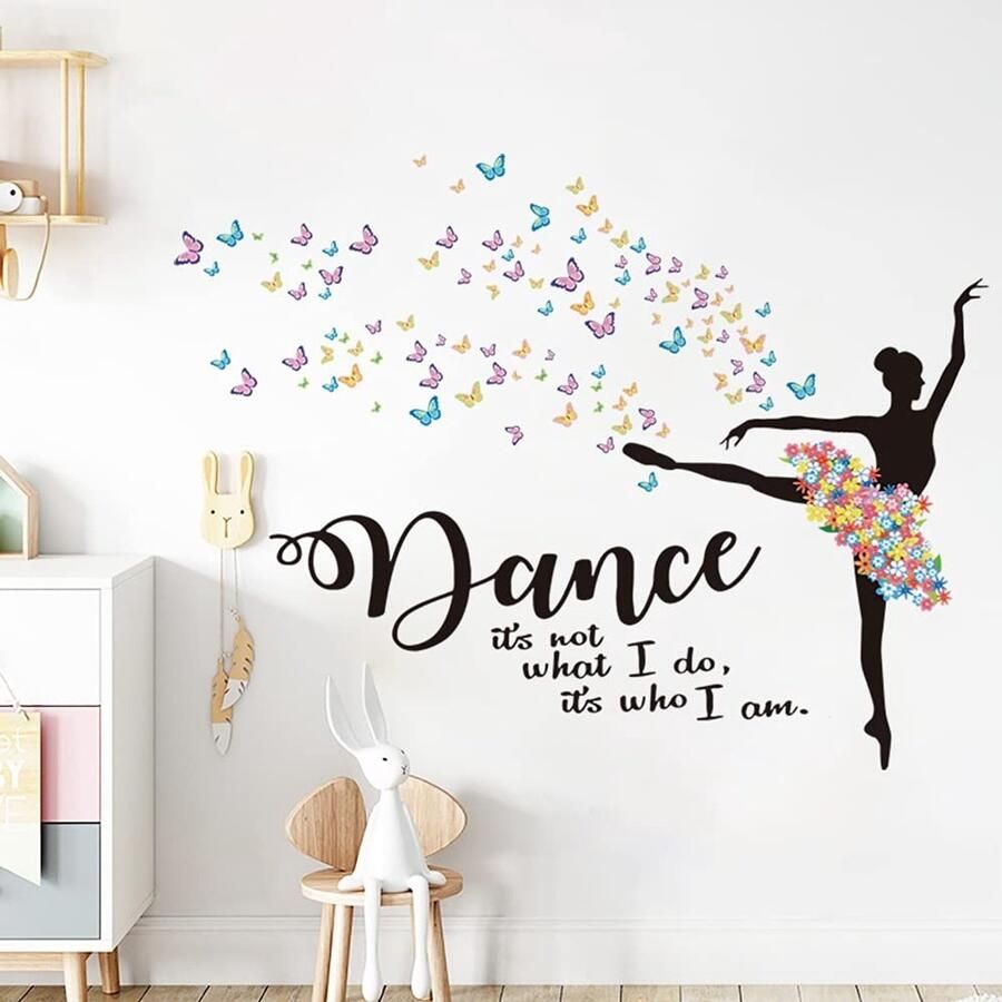 Dailygoods- Muurstickers Ballerina Muurdecoratie Meisjes Slaapkamer Inspirerende Citaten Vlinder Bloem Verwijderbaar Zelfklevend