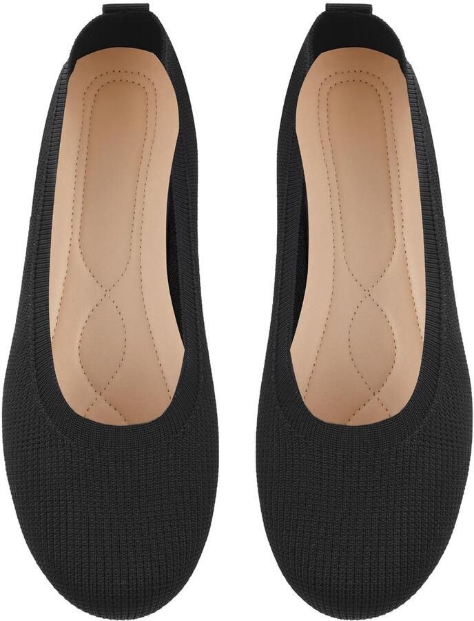 Dailygoods OFFCUP Damesschoenen met brede breedte platte schoenen gebreide ballerina's zwart casual zacht ademend rond platte ballerina's