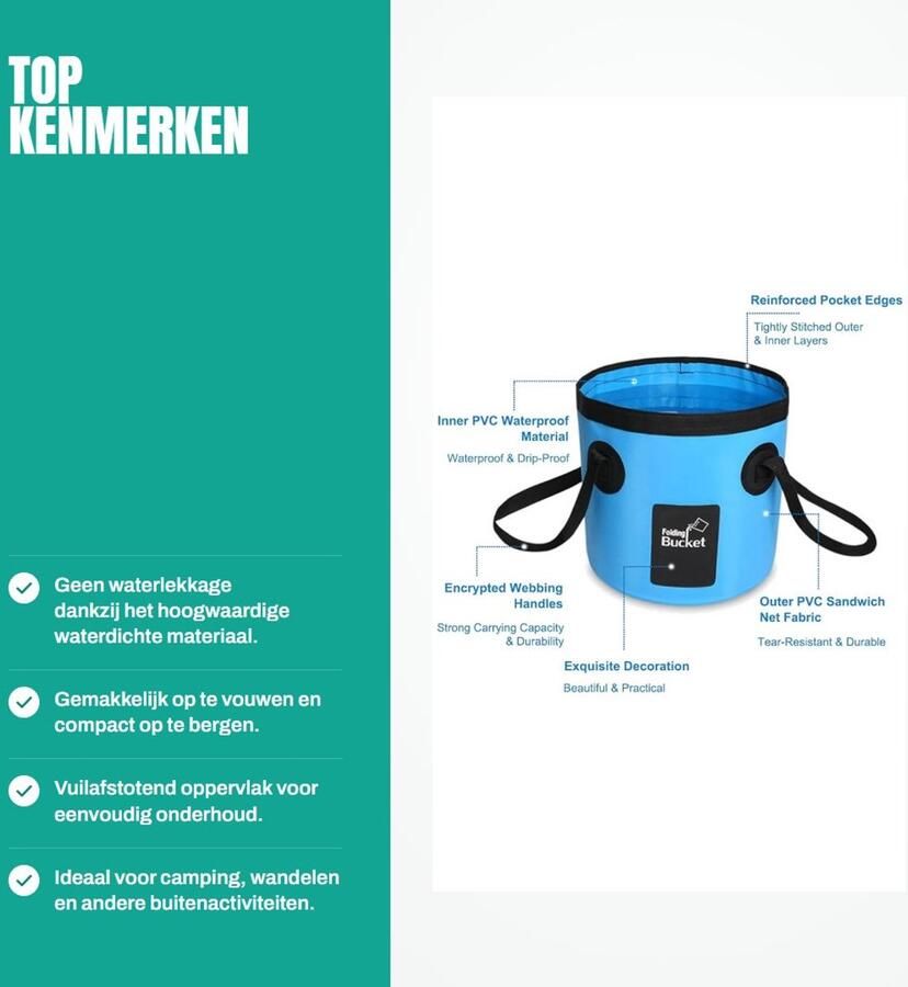Dailygoods- Opvouwbare Emmer 10 Liter Draagbaar Waterdicht Scheurbestendig Campingopslagcontainer Gemakkelijk te reinigen Watercontainer