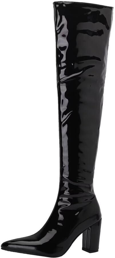 Dailygoods- Overknee-laarzen met blokhak Laarzen dames Winterlaarzen Lange schacht Lak Comfortabele pasvorm