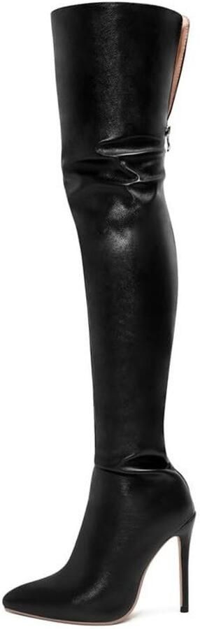 Dailygoods- Overknee-laarzen spitse teen Hoge hak Stiletto boots Ritssluiting Stretch-schacht PU-leer
