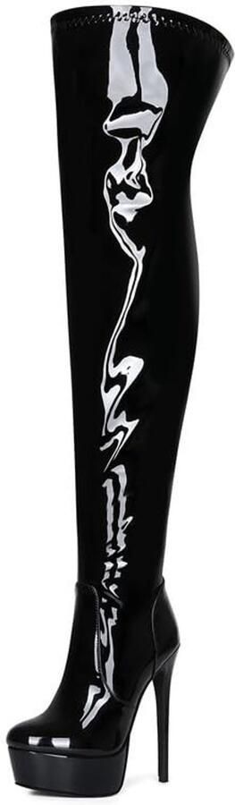 Solidchoice- Overknees Laarzen Hoge Plateauhak Stiletto Lange Ritssluiting Lakleer Elegante Pasvorm