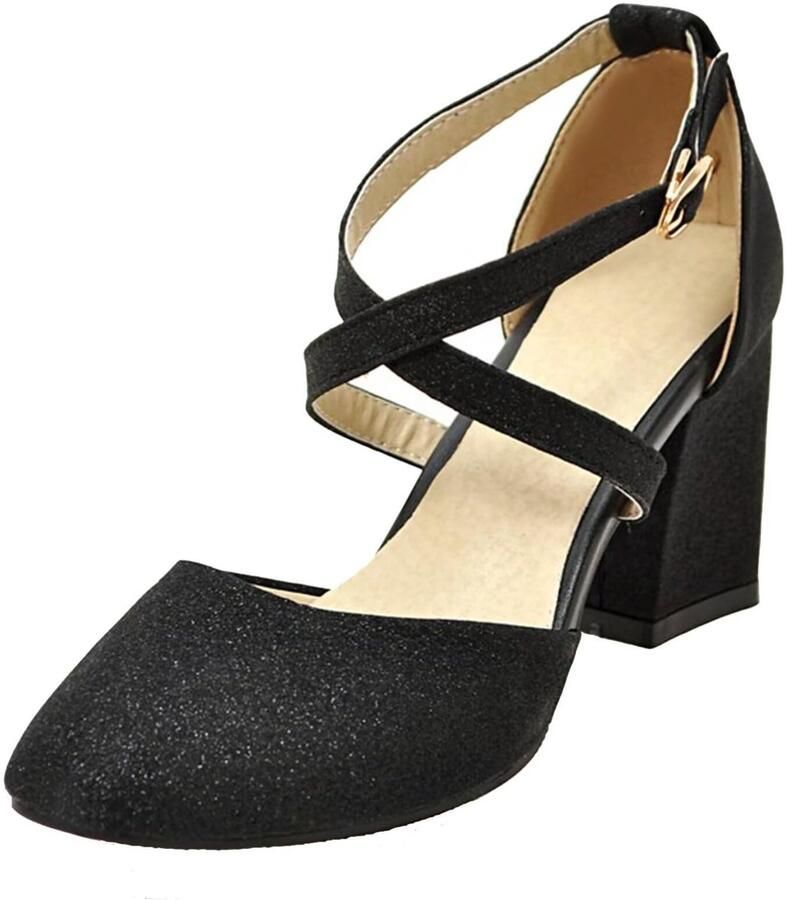 Dailygoods- Pailletten Pumps Blokhak Dames Schoenen Enkelriem Geschikt voor voetlengte 22 6
