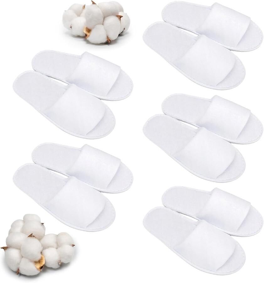 Inovra- Pantoffels Antislip Badstof Slippers 5 Paar Gastenslippers Wasbare Pantoffels Voor Thuis Feest Reizen Wit Badslippers