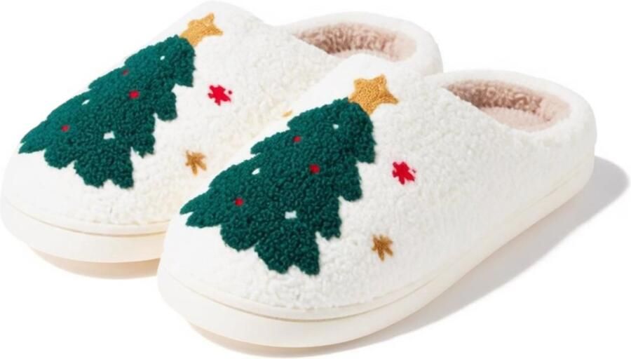 Dailygoods- Pantoffels Dames Teddy Pantoffels Antislip Zool Behaaglijk Gevoerd Kerstmotieven Warmte en Stijl Slippers