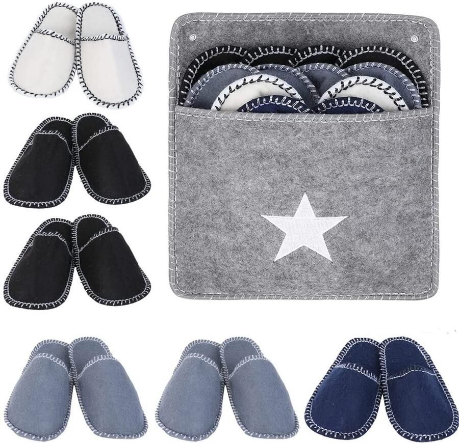 Dailygoods- Pantoffels Draagbaar 6 Stuks Antislip Slippers Fleece Vilten Gesloten Teen Thuisgebruik Inclusief Opbergzak Gastenslippers