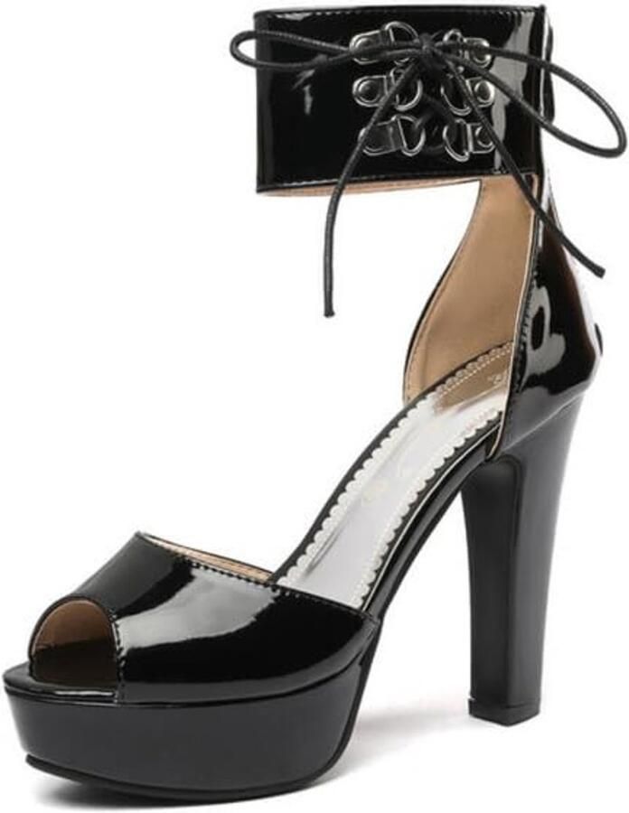 Dailygoods- Plateausandalen met hoge blokhak D-ring sluiting Ronde peeptoe Lakleer Zomerschoenen Perfect voor speciale gelegenheden Dames Sandalen