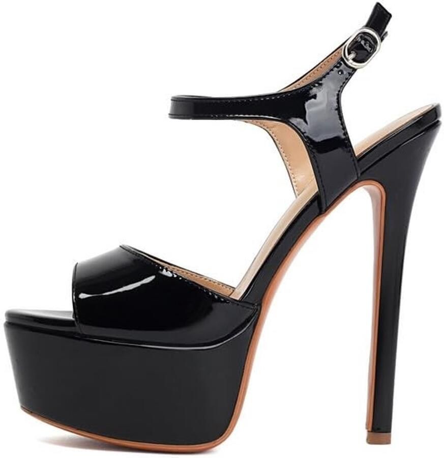 Dailygoods- Plateausandalen met hoge hakken Dames schoenen Verstelbare enkelriem Peeptoe design Luxe lakleer Comfortabel plateau Damesschoenen