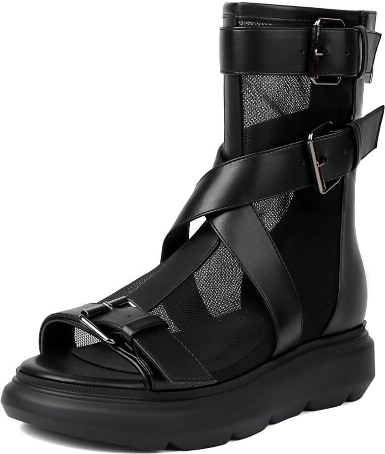 Dailygoods- Platformsandalen Lichtgewicht Open Teen Platte Hak Mesh Gesp Riem Ademend Ontwerp Casual Reis Sandalen