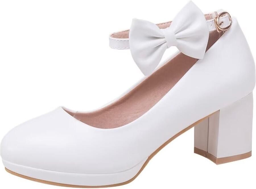 Dailygoods Dames Blokhak Pumps met Strik Elegante Hoge Hakken voor Speciale Gelegenheden