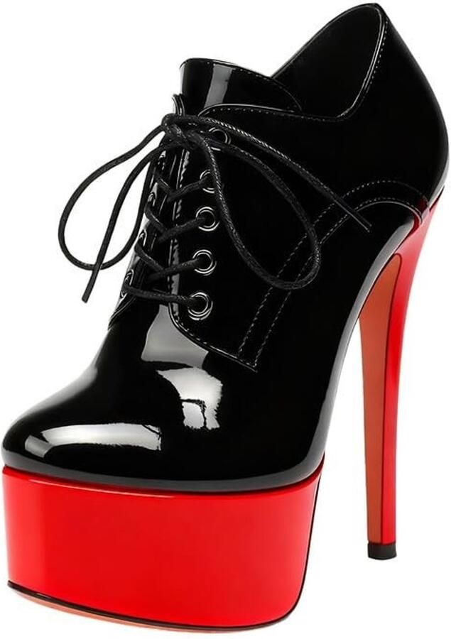 Dailygoods- Pumps Hoge Hakken Veganistische Veterpumps Plateau Stiletto Laklook Zachte Binnenzool