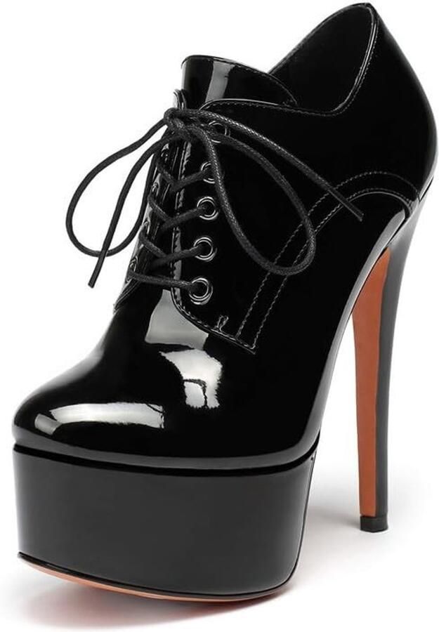 Dailygoods- Pumps Hoge Hakken Veganistische Veterpumps Plateau Stiletto Laklook Zachte Binnenzool