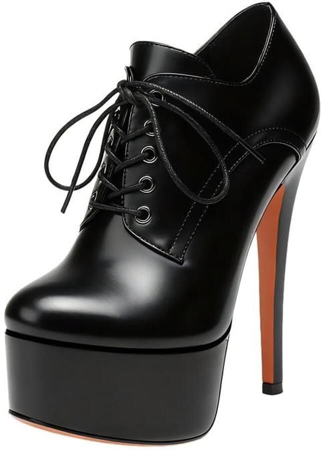 Dailygoods- Pumps Hoge Hakken Veganistische Veterpumps Plateau Stiletto Laklook Zachte Binnenzool Dameschoenen