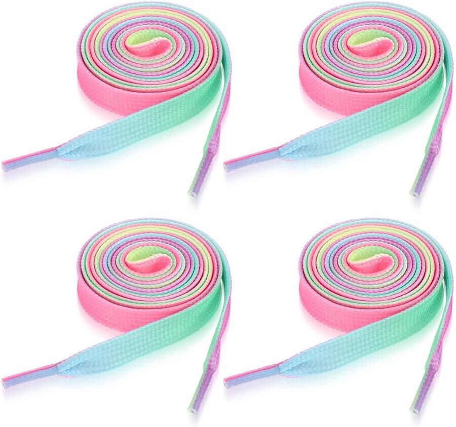 Dailygoods- Regenboogveters 4 Paar Veters Platte Veters Veelkleurig Kleurverloop Polyester Materiaal Schoenveters