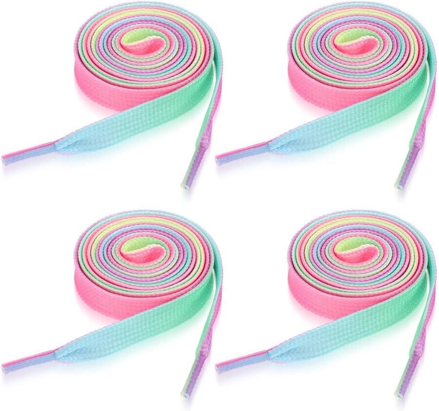 Dailygoods- Regenboogveters 4 Paar Veters Platte Veters Veelkleurig Kleurverloop Polyester Materiaal Schoenveters