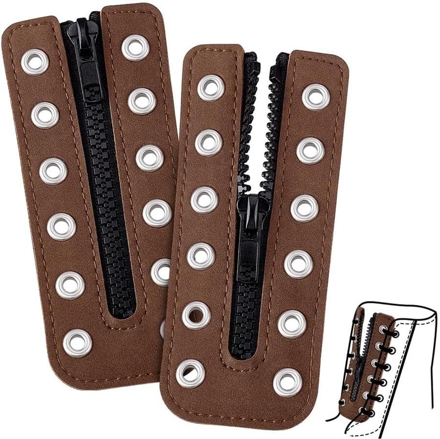 Dailygoods Set van 2 Leren Ritssluitingen voor Laarzen in Bruin
