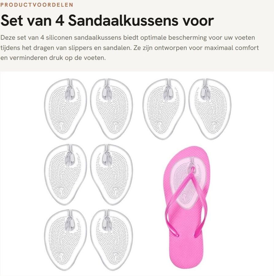 Dailygoods- Sandaalkussens 4 Paar Siliconen Teenbeschermers Doorzichtige Inzetstukken Flip Flop Kussens Voetbescherming Comfortabel en Schokabsorberend