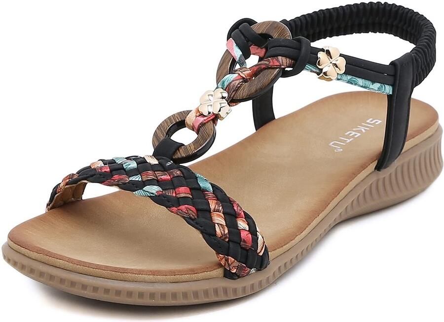 Dailygoods- Sandalen Casual Comfortabel Platte Sandalen Zomer Sandalen T-Strap Sandalen Elastische Achterkant Ronde Teen Flip Flops
