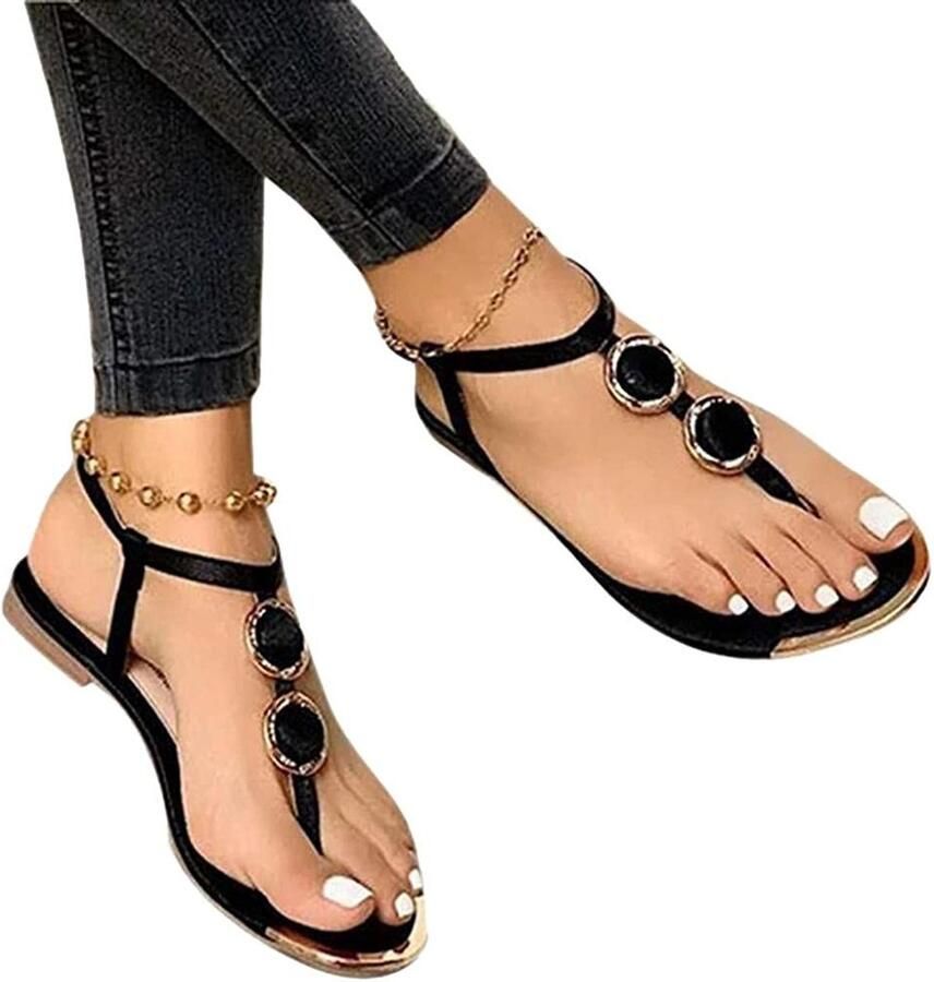 Dailygoods- Sandalen Dames Open Teen Platte Gladiator Sandalen Casual Boho Strand Sandalen Wedge Enkelband Sandalen Geschikt voor Feest en Vrijetijd Schoenen
