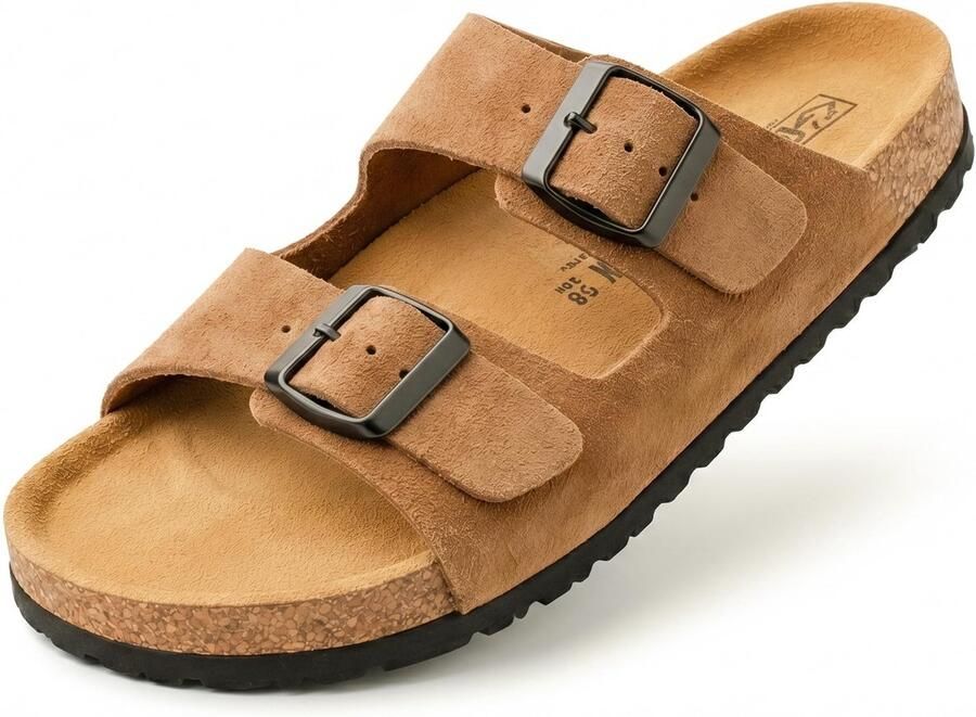 Dailygoods- Sandalen Unisex Leren Sandalen Verstelbare Voetgespen Natuurlijke Kurk Lichtgewicht Handgemaakt in Spanje Klompen