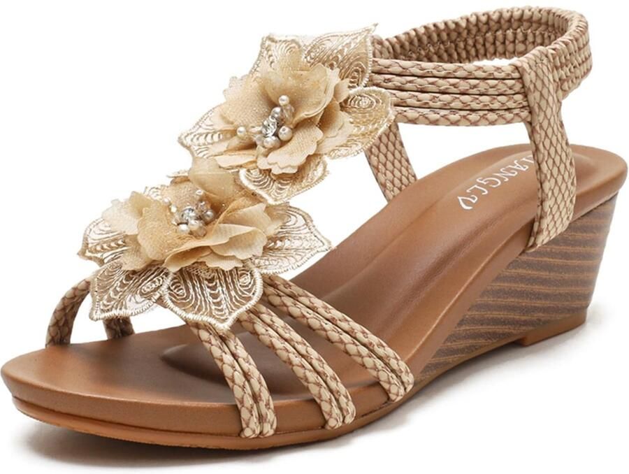 Dailygoods- Sandalen Zomer Sleehak Dames Sandalen Bloem Decoratie Casual Mode Ronde Neus Comfortabele Zool Plateausandalen
