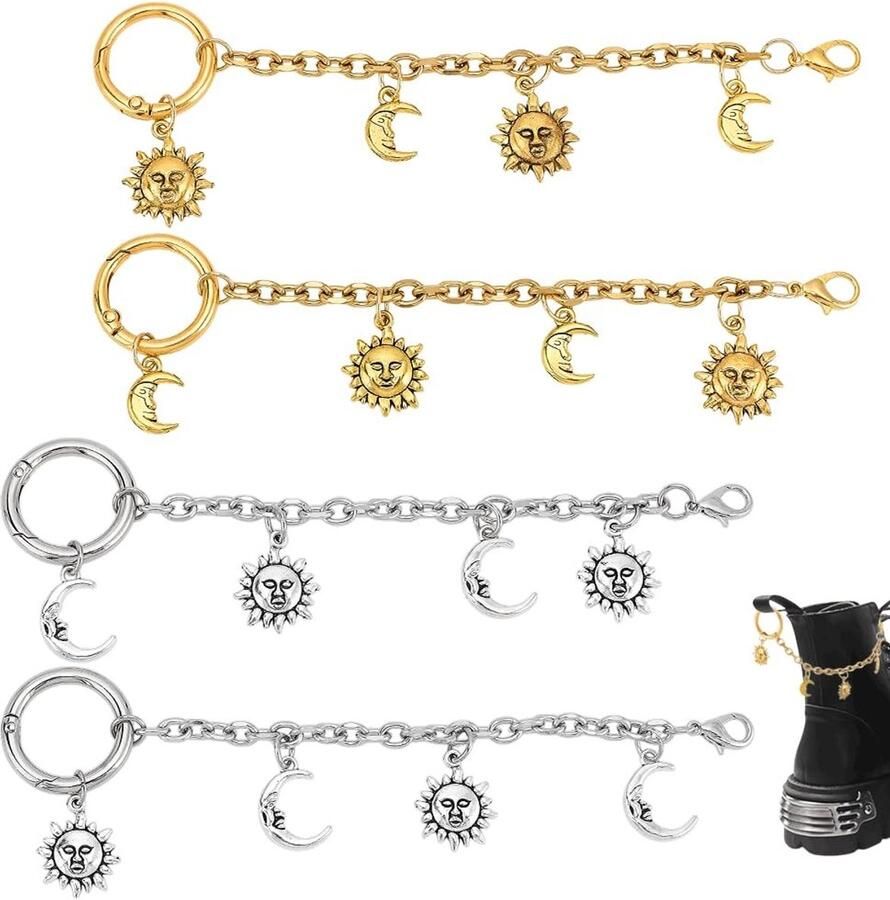 Dailygoods- Schoen Charm Uniek Ontwerp 4 Stuks Zon Maan Bedels Decoratieve Kettingen Geschikt voor Sneakers Laarzen Duurzaam en Vervaagt Niet Schoenenaccessoires