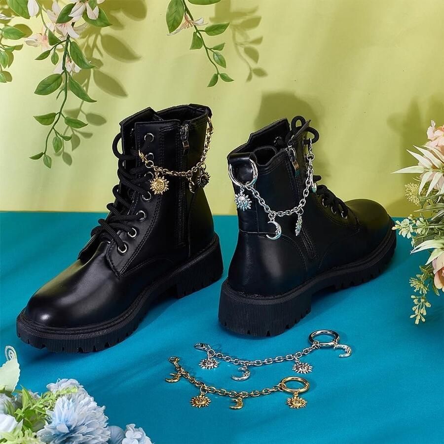 Dailygoods- Schoen Charm Uniek Ontwerp 4 Stuks Zon Maan Bedels Decoratieve Kettingen Geschikt voor Sneakers Laarzen Duurzaam en Vervaagt Niet Schoenenaccessoires