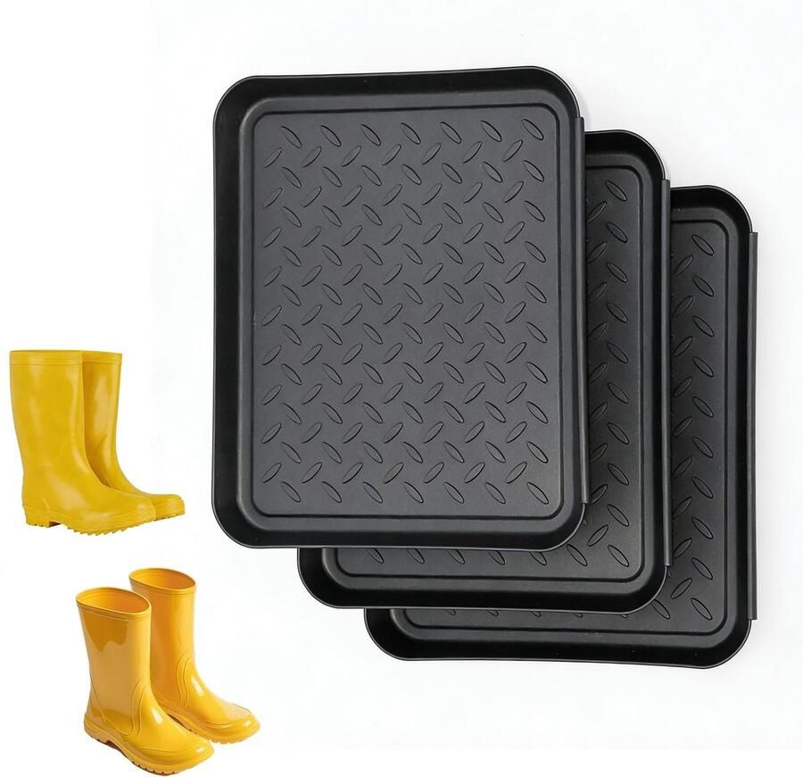 Dailygoods- Schoenafdruipbak Set van 3 Afdruipbak voor Natte Laarsjes Kunststof Binnen Buiten Geschikt voor Regen Sneeuw Efficiënte Waterafvoer Schoenenrek