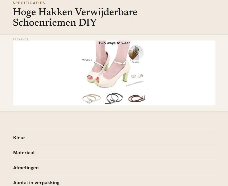 Dailygoods- Schoenriemen 3 Paar Hoge Hakken Afneembare Hielbanden PU Leer Waterdicht Vuilbestendig Inclusief Reserve Naaiband Schoenveters