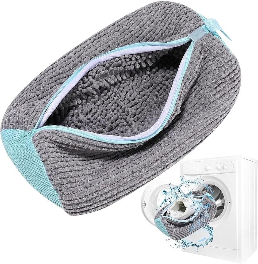 Dailygoods Schoenwaszak waszak voor schoenen waszak met ritssluiting herbruikbaar wasnet schoenen voor sneakers canvas tennisschoenen hardloopschoenen 39 x grijsblauw grijs thuis