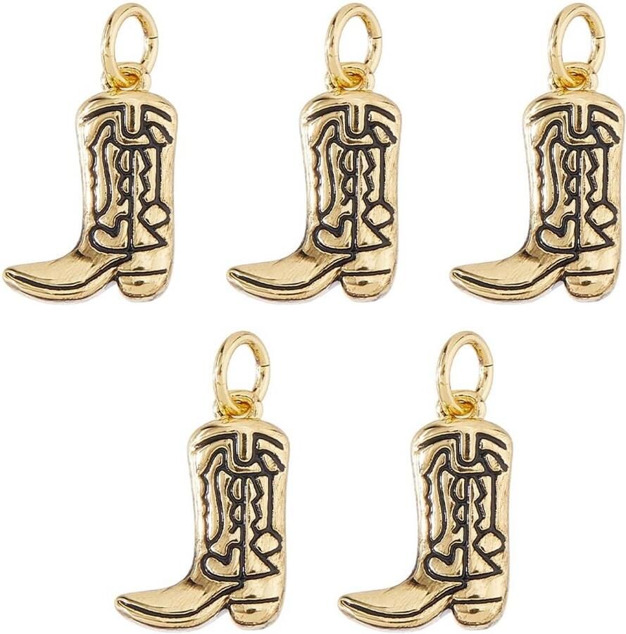 Dailygoods Set van 5 Cowboylaarzen Charms in Messing voor Sieraden