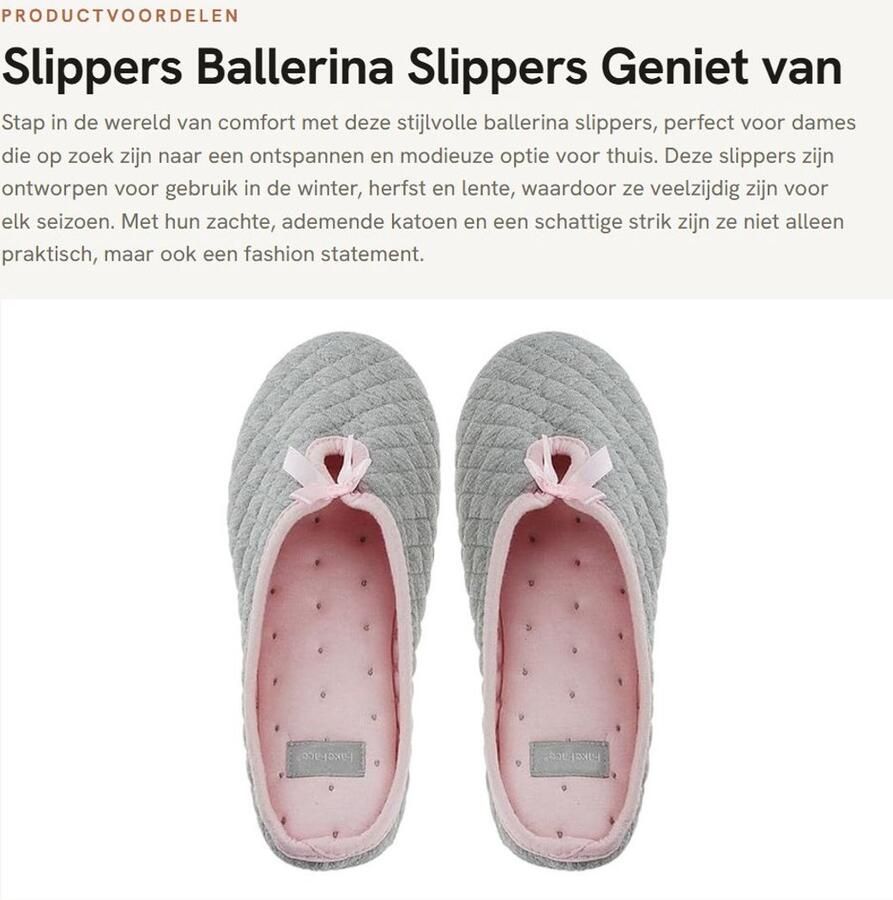 Dailygoods- Slippers Dames Ballerina Slippers Antislip Grijs Geschikt voor Lente Herfst Winter Balletslippers