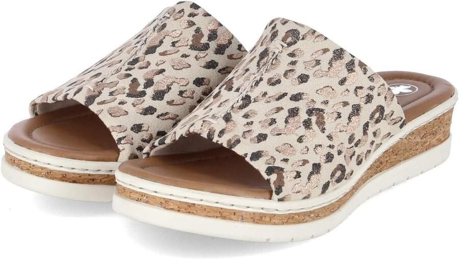 Dailygoods- Slippers Dames Beige Mules Dierenprint Schokabsorberende Zool Comfortabele Breedte Flexibel en Robuust