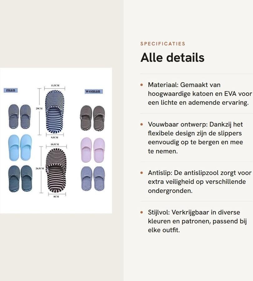 Dailygoods- Slippers Opvouwbaar Antislip Inclusief Opbergtas Lichtgewicht Comfortabel Materiaal: Katoen EVA Reis Slippers