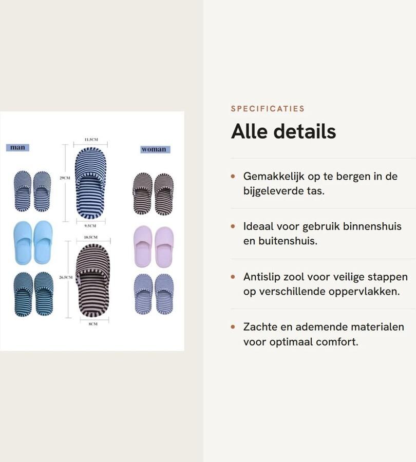 Dailygoods- Slippers Opvouwbaar Antislip Katoen EVA Comfortabel Inclusief Opbergtas Huis Slippers