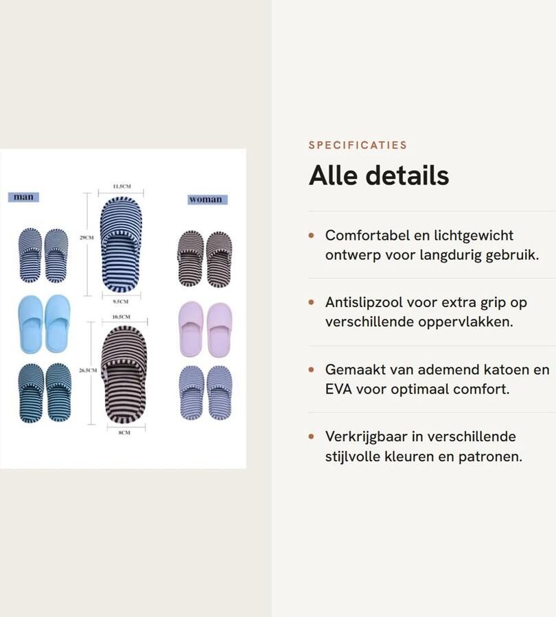 Dailygoods- Slippers Opvouwbaar Antislip Zacht Katoen Inclusief Opbergzak Lichtgewicht Huis Slippers