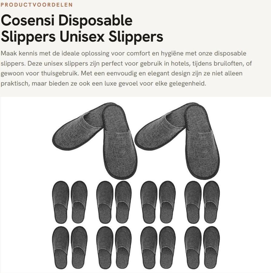 Dailygoods- Slippers Unisex Wegwerpslippers Set van 10 Comfortabel Hotel Slippers Grijze Slippers 28 x