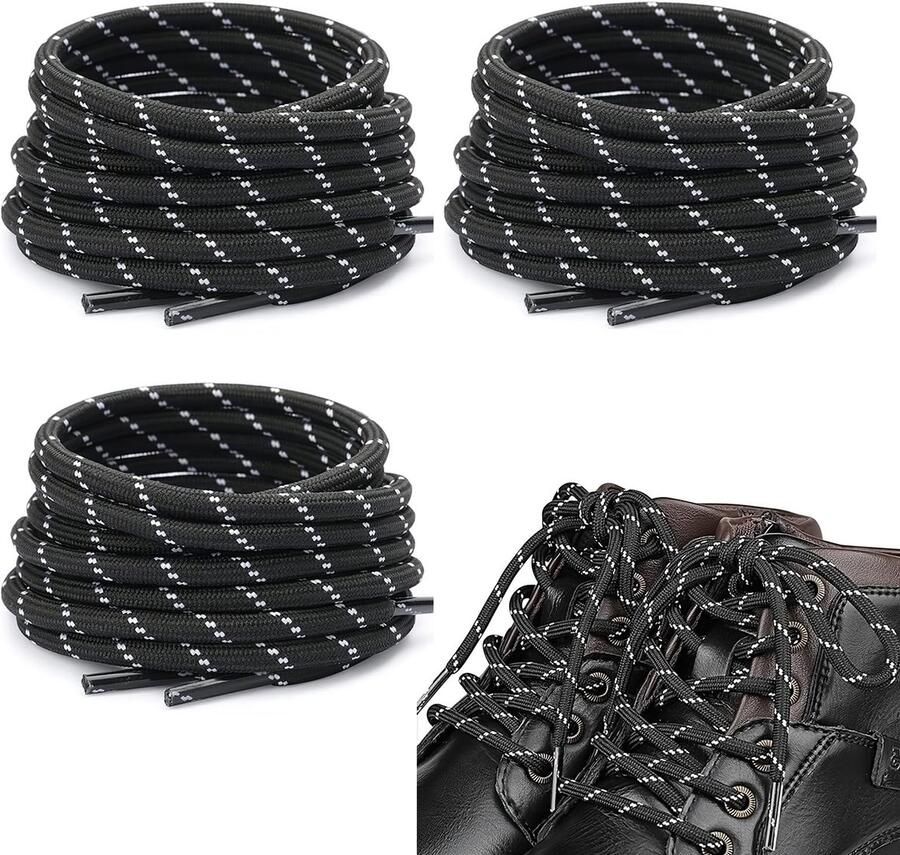 Dailygoods- Sportschoenen 3 Paar Ronde Veters 4mm Dikte Duurzaam Polyester Geschikt voor Sneakers Comfortabel en Zacht