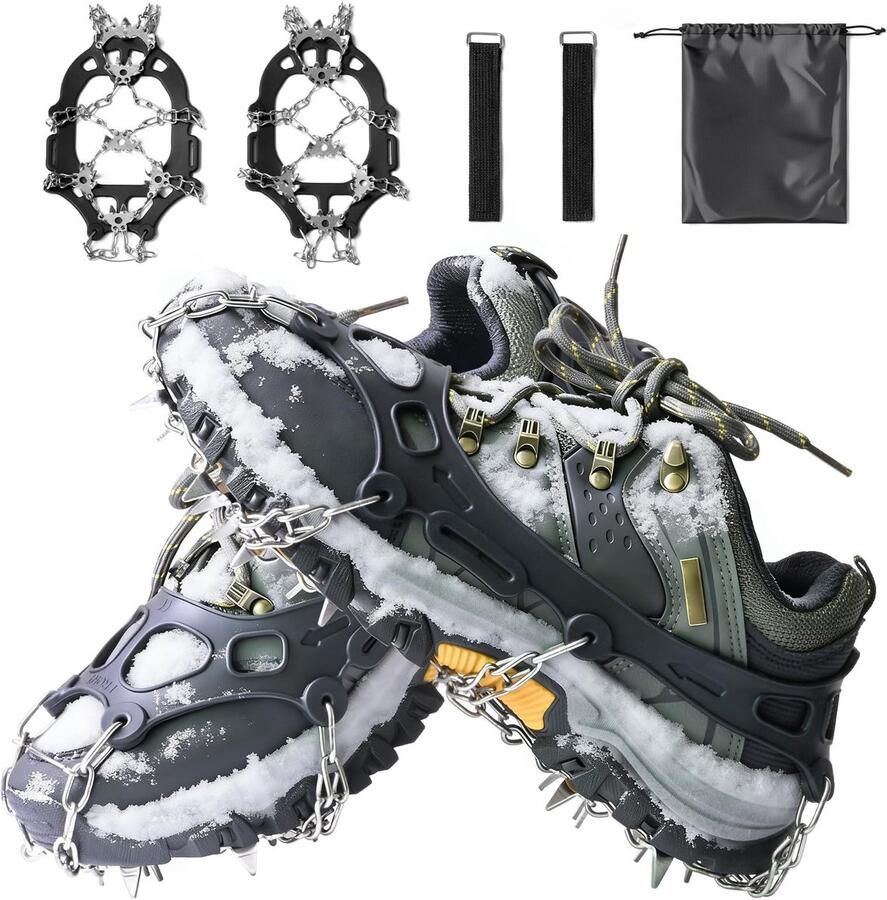 Dailygoods- Stijgijzers Antislip met 24 Roestvrijstalen Spikes Stijgijzers voor Bergschoenen Stijgijzers voor Wandelschoenen Tractie Grip Veilig voor Wandelen en Hiken Ijspikes