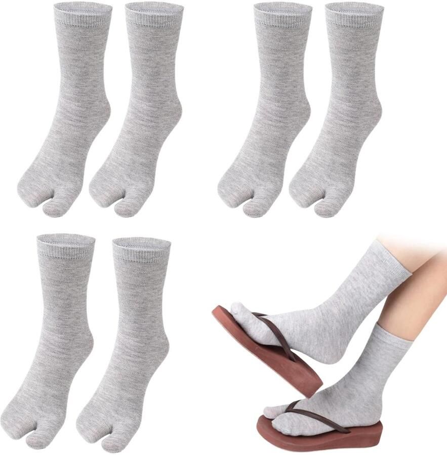 Dailygoods- Tabi-sokken Set van 3 Paar Ademend Elastisch Katoen Uniseks Split-teen Teensokken