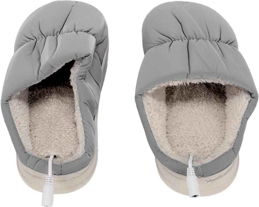 Dailygoods USB elektrische verwarmde pantoffel Pluche verwarmde slippers Antislip bodem Grijs Zachte pantoffels Geschikt voor thuis en aut