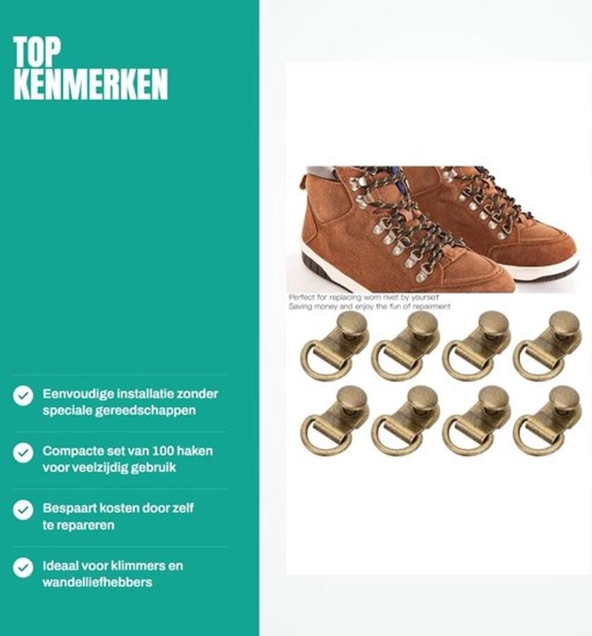 Dailygoods- Veterhaken 100 Sets D-ring Oogje Gesp