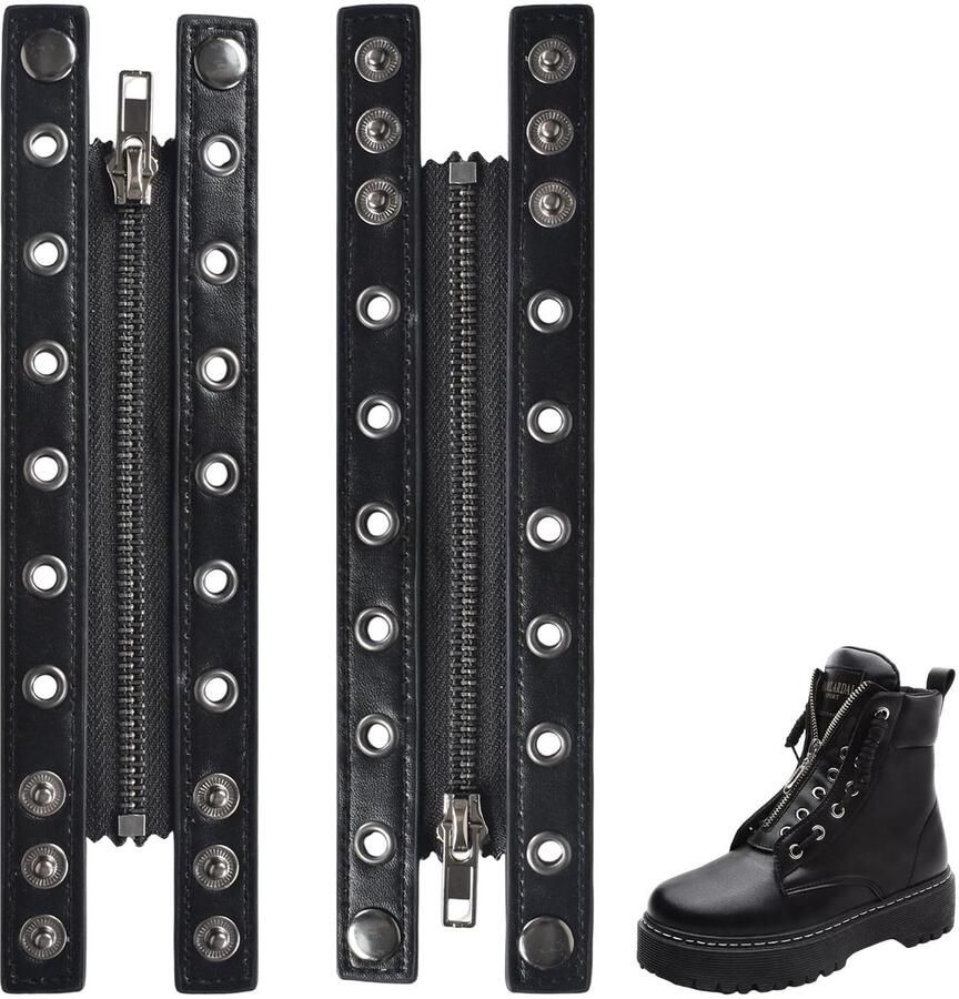 Dailygoods- Veterlaarzen met ritssluiting 2 stuks PU-leer Zwart 22 8 x Veelzijdige toepassingen Laarzen