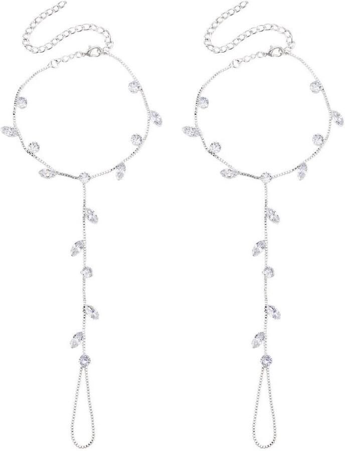 Dailygoods Dailygoody Strass Sandalen voor Blote Voeten Zilveren Enkelbanden Elegante Sieraden Perfect voor Bruiloften Voet Kettingen 2 Stuks