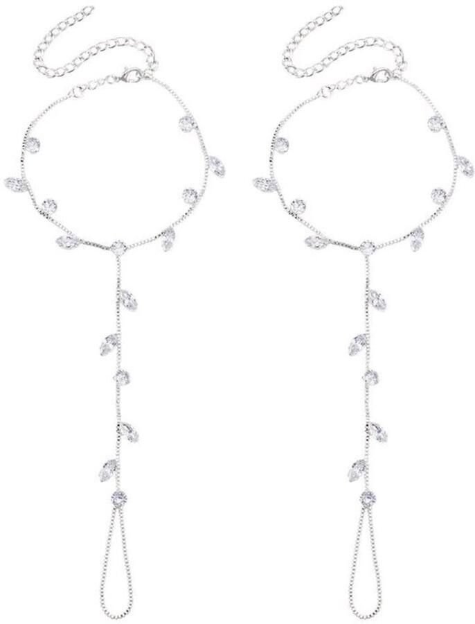Strass Sandalen voor Blote Voeten Zilveren Enkelbanden Elegante Sieraden Perfect voor Bruiloften Voet Kettingen 2 Stuks