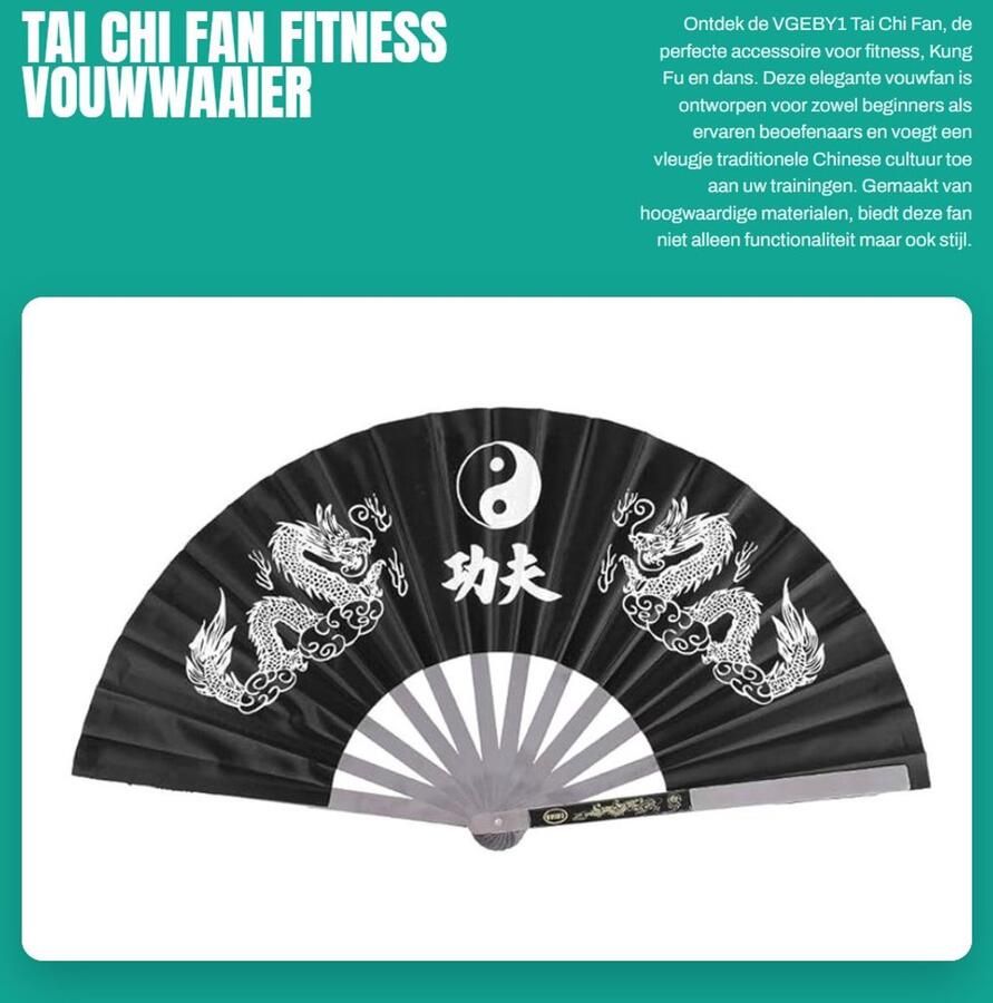 Aladdien Tai Chi Fan Fitness Vouwwaaier Perfect voor Kung Fu en Dans Zwart Draagbaar en Elegant Geschikt voor 35 x 4 x