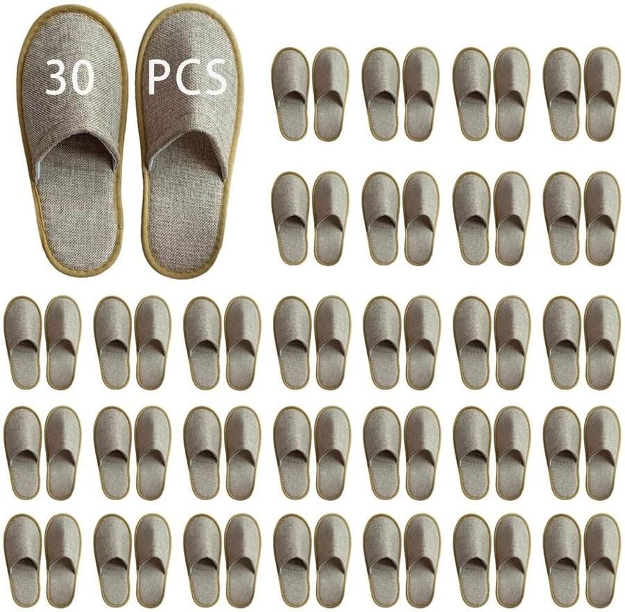 Dailygoods- Wegwerpslippers 30 Stuks Badstof Slippers Hotel Slippers Spa Slippers Dichte Neus Slippers 28x Linnen