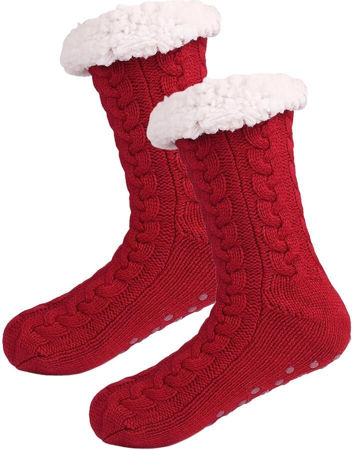 SSKHE Fluffy Slipper Grips Sokken Warm en Softer Fleece Rood Anti-slip voor Thuis
