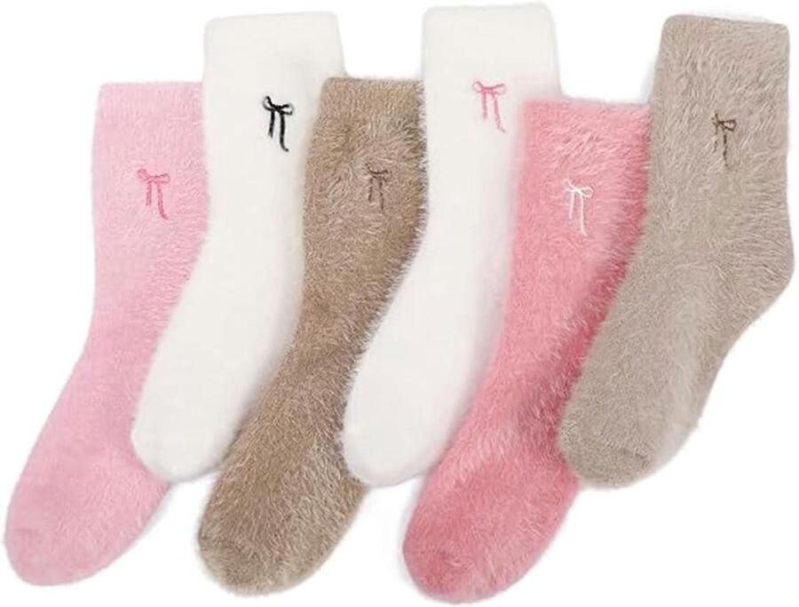 Dames 6 stuks set Knuffelsokken Roze Fluffy Sokken